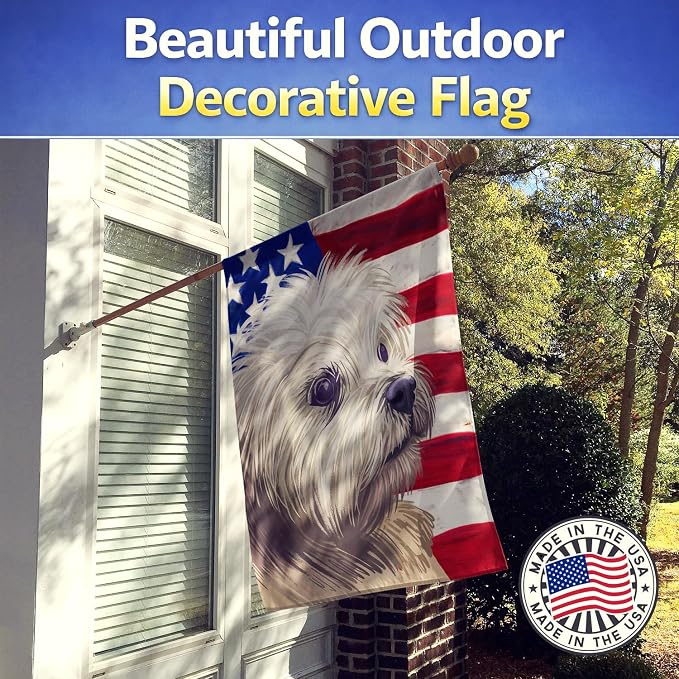 Caroline's Treasures CK6608CHF Lowchen American Flag House Flag Large Porch Sleeve Pole Decorative Outside Yard Banner Artwork Wall Hanging, Polyester, House Size, Multicolor