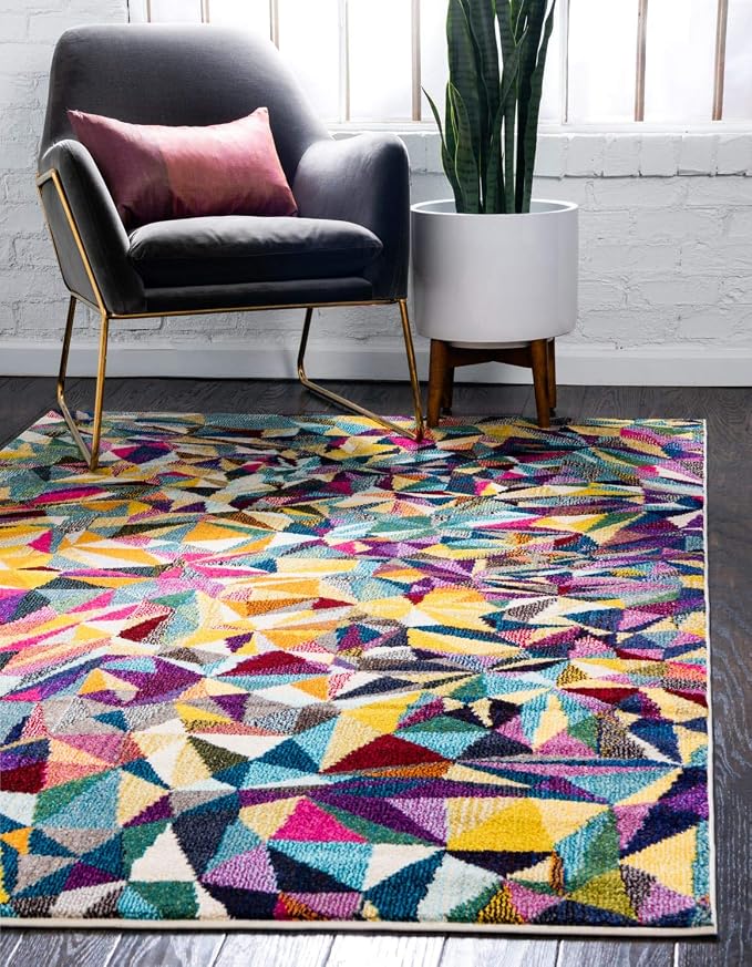 Unique Loom Estrella Collection Geometric, Triangles, Bright Colors, Abstract, Modern Area Rug (5' 0 x 8' 0 Rectangular, Multi/Beige)