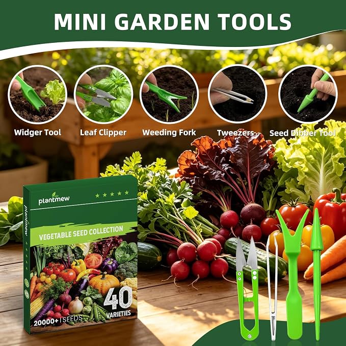 40 Vegetable Seeds Variety Pack, 20,000+ Garden Seed Vault Kit with Mini Planting Tools, Easy to Grow for Hydroponic, Indoor & Outdoor Year-Round Home Gardening