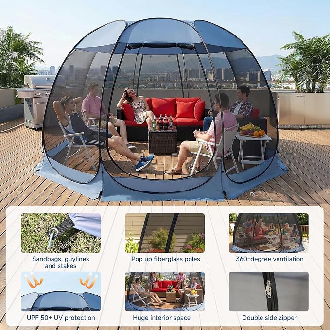 Alvantor Pop Up Screen House Tent, Instant Outdoor Gazebo with Mosquito Netting & UPF 50+ Sun Protection, Portable Canopy Shelter for Patio, Backyard, Camping (2-10 Person)