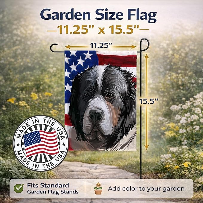 Caroline's Treasures CK6669GF Pyrenean Mastiff Dog American Flag Garden Flag Mailbox Flag Decorative Yard Flag Banner Outside Patio Artwork Yard Flower Beds, Garden Size, Multicolor