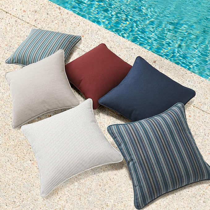 Unimatta Sunbrella Decorative Outdoor Water Repellent Throw Pillows with Inserts, Set of 4, 18" x18" Pillows for Patio, Backyard, Bed, Couch, and Patio Furniture, Troupe Dock