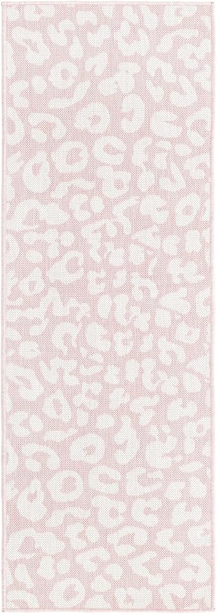 Unique Loom Outdoor Safari Collection Area Rug - Leopard (2' x 6' 1" Runner, Pink Ivory/ Ivory)