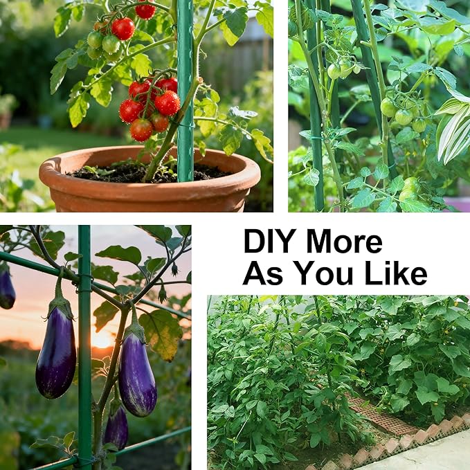 Garden Stakes 8FT 10pcs, Plastic Coated Steel Stakes Specifically Designed for Climbing Plants, Ideal for Tomatoes, Beans, Cucumbers, Peppers, Vines, and More Plant Growth
