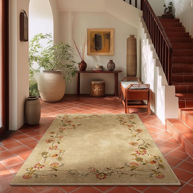 4x6 Washable Area Rugs for Entryway: Small Rug Non Slip Stain Resistant Low Pile Soft Faux Wool Throw Rugs for Bedroom Living Room Kitchen Bathroom Laundry Room Front Door Indoor Entry Home Office