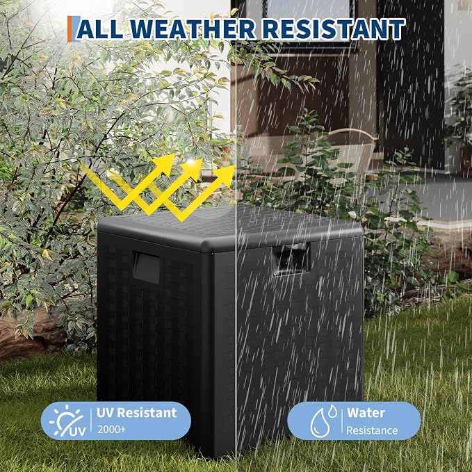 IDEALHOUSE 28 Gallon Resin Deck Box, Weatherproof and UV Resistant Outdoor Storage Box, Lockable Outdoor Storage Bin for Patio Cushions, Garden Tools, Pool Supplies, Package Delivery