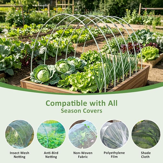 60pcs Greenhouse Hoops for Raised Beds, Fiberglass Garden Hoops Grow Tunnel | 8FT Flexible Fiberglass, Rust-Free Design, 40 Clips, Hoops for Garden Netting Row Cover and Shade Cloth, DIY Plant Support