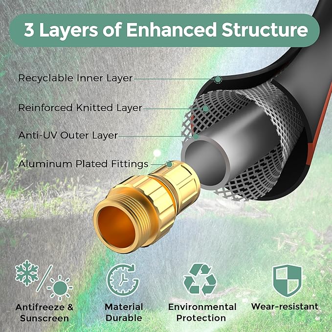 Giraffe Tools Garden Hose 5/8" Custom Length, No Kink, Flexible, Leakproof Water Hose, 600 Burst PSI, 6ft Male Female Fittings,Black Orange
