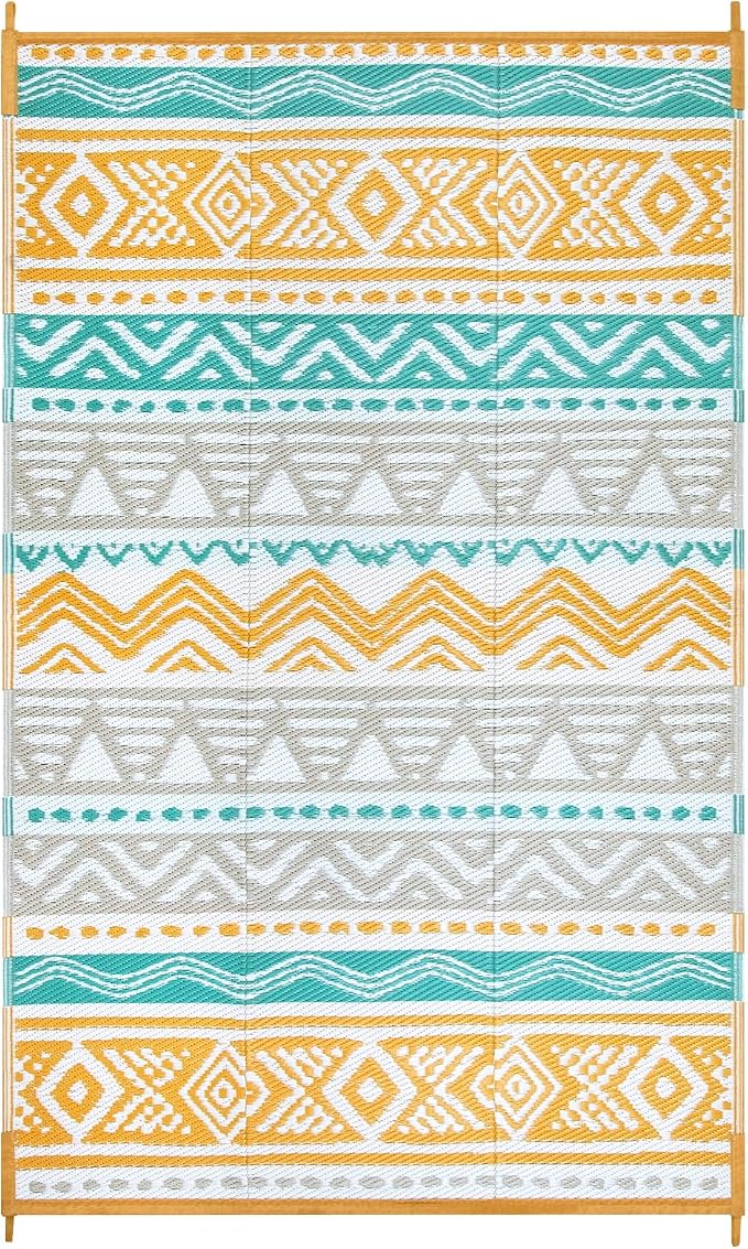 Lahome Outdoor Rug Waterproof, 5x8ft Reversible Outdoor Plastic Straw Rug for Camping Patio, RV Outdoor Rugs Outside, Outdoor Carpet for Porch Deck Backyard Balcony Picnic(Blue/Yellow,5'x 8')