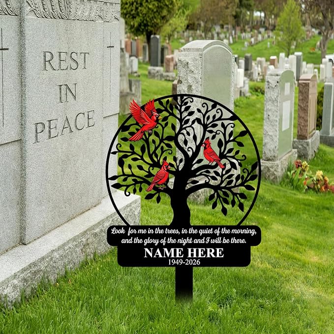 Personalized Cardinal Memorial Garden Plaque Sign Decor | custom cardinal memorial yard sign with stakes garden plaque sympathy gift for mom outdoor decor for loss of loved one