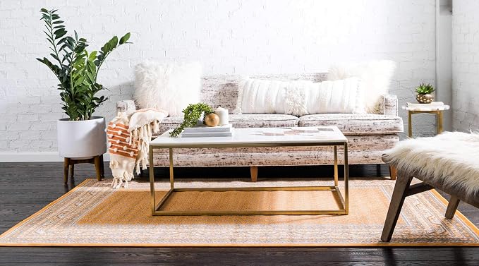 Unique Loom Williamsburg Collection Traditional Border with Dotted Center Area Rug, Rectangular 9' 0" x 12' 2", Orange/Beige