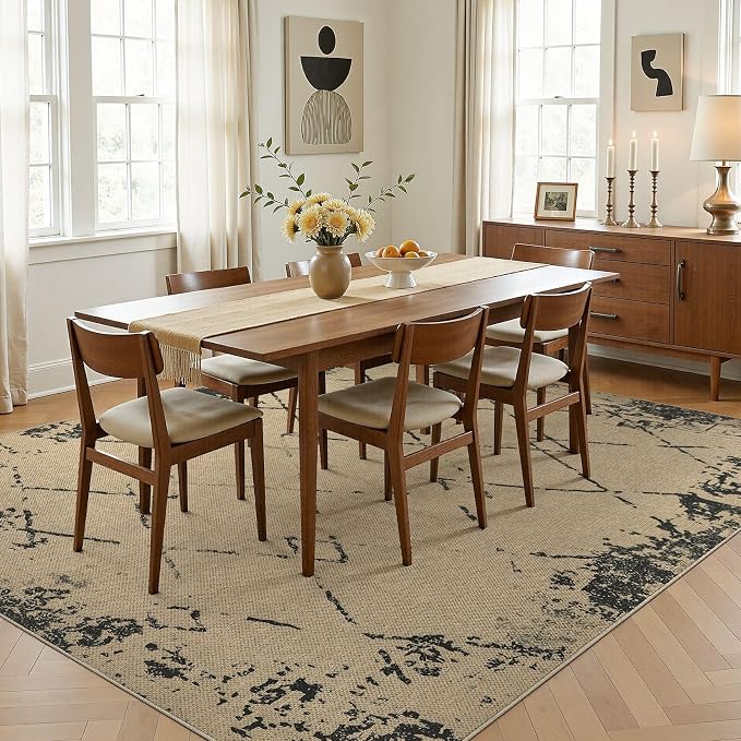 UERMEI 6x9 Outdoor Jute Area Rug Patio Neutral Washable Modern Brown | Easy Non Slip Pet Friendly Indoor Farmhouse Carpet for Living Room Bedroom Dining Backyard