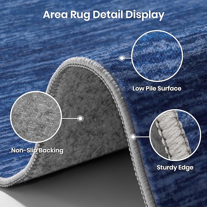 Valenrug 8x10 Area Rugs for Living Room, Large Washable Rug Non Slip Navy | Soft Low Pile, Thin & Lighweight Carpet, Folable Stain Resistant Modern Indoor Floor Mat for Bedroom, Dining Room, Home Decor