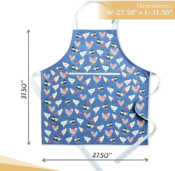 Maison d' Hermine Aprons for women with Pocket 100% Cotton (27.50"x31.50") | Adjustable Neck Strap & long ties Apron Men Chef Wedding Cooking Gardening Server Maid