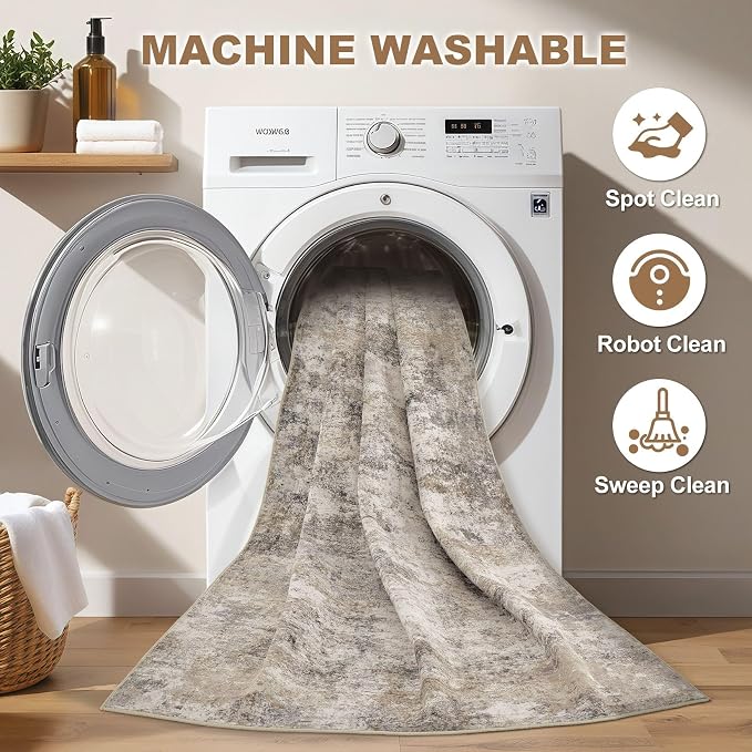 Nakagishi Boho 7x9 Area Rug Living Room Rugs Machine Washable Brown Grey | Soft, Pet & Kid Friendly, Carpet for Living Room/Bedroom/Office/Kitchen/Nursery, Daily Home Decor Stain Resistant Moroccan