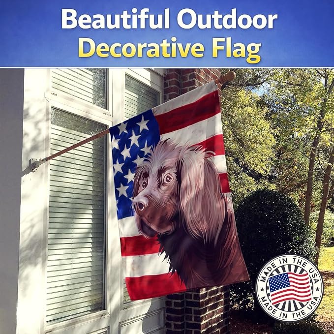 Caroline's Treasures CK6533CHF German Longhaired Pointer American Flag House Flag Large Porch Sleeve Pole Decorative Outside Yard Banner Artwork Wall Hanging, Polyester, House Size, Multicolor