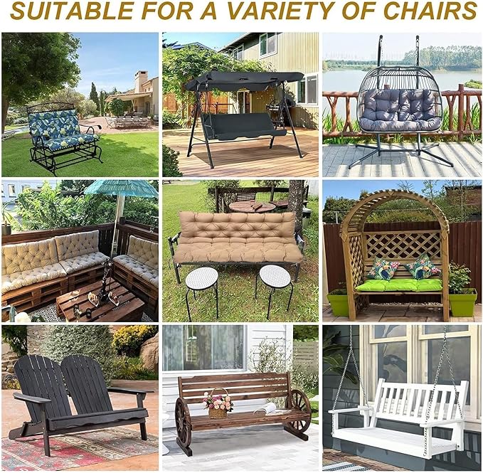 Swing Cushion Replacement Outdoor Porch Waterproof Bench Cushion 2-3 Seater Washable Bench Replacement Cushions for Outdoor Patio Porch Swing Cushions
