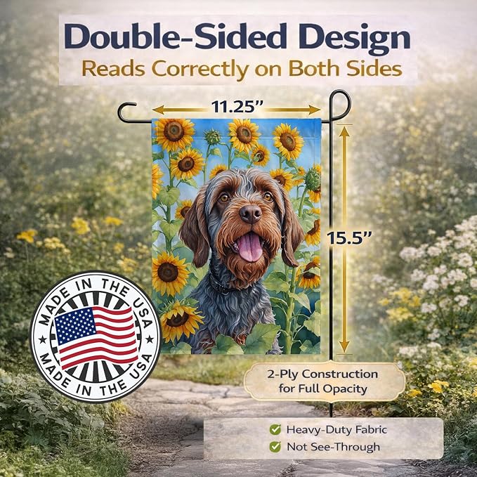 Caroline's Treasures DAC6177GF Wirehaired Pointing Griffon in Sunflowers Garden Flag Mailbox Flag Decorative Yard Flag Banner Outside Patio Artwork Yard Flower Beds, Garden Size, Multicolor