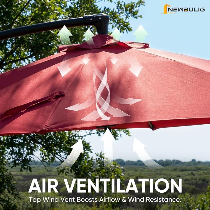 NEWBULIG 10FT Patio Umbrella, Offset Cantilever Outdoor Patio Table Umbrella, UV Protection, Fade Resistant Fabric, Easy Tilt Adjustment for Pool, Deck, Garden, Backyard, Red