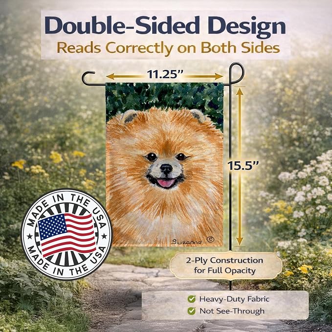 Caroline's Treasures SS8725GF Pomeranian Garden Flag Mailbox Flag Decorative Yard Flag Banner Outside Patio Artwork Yard Flower Beds, Garden Size, Multicolor