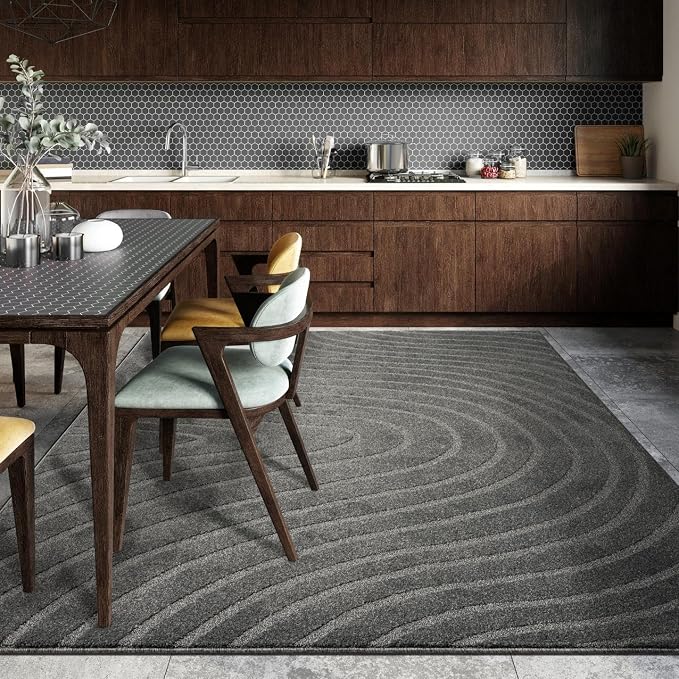 LUXE WEAVERS Modern Geometric Wave Anthracite 6x9 Area Rug