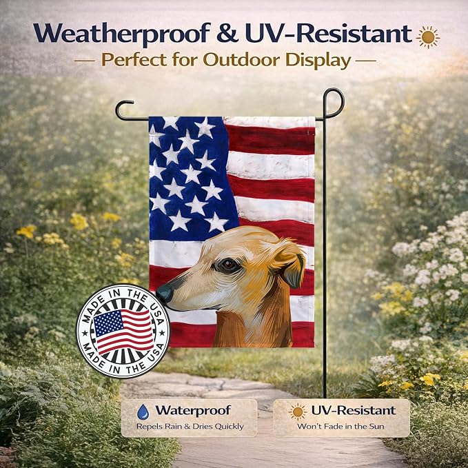 Caroline's Treasures CK6530GF Galgo Espanol Dog American Flag Garden Flag Mailbox Flag Decorative Yard Flag Banner Outside Patio Artwork Yard Flower Beds, Garden Size, Multicolor
