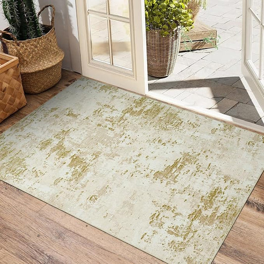 ROYHOME Modern Abstract 2x3 Area Rug Non Slip Non Shedding Low Pile Stain Resistant Rug for Entryway Kitchen Bedroom,Golden Grey