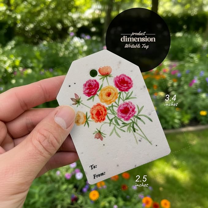 48Pcs Plantable Seed Paper Tags with Wildflower Seeds 4 Floral Designs 12 Each Thank You Tags for Birthdays, Weddings, Baby Shower, Bridal Shower, Teacher, Wrapping Tags, Party Favors