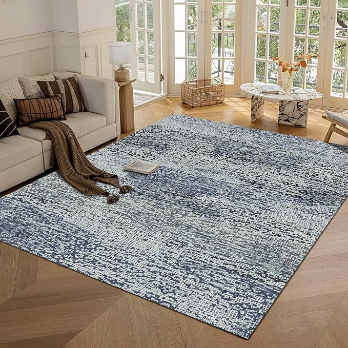Washable Area Rug - 1/6 Thick - Stain & Water Resistant Non-Slip - Resistant Rug for Living Room, Bedroom, Nursery, Pet & Child Friendly, Vintage Charm Area Rugs (Grey+LightTeal, 6' x 9')
