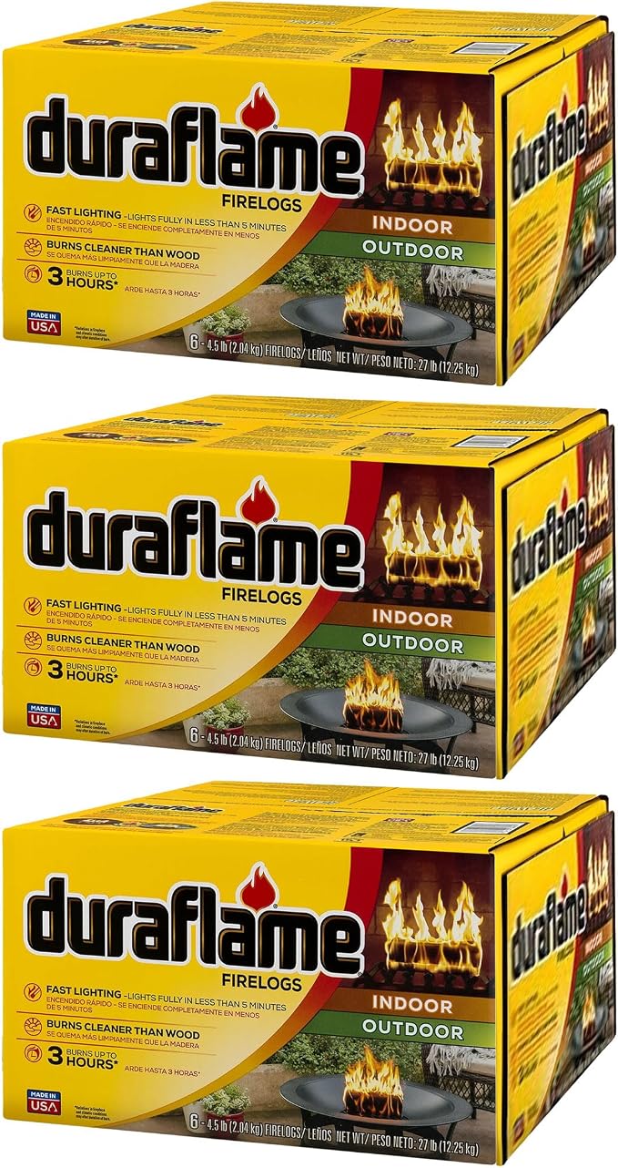Duraflame 4.5 Pound 3 Hour Long Burn Time Indoor Outdoor Quick Light Fire Log for Camping, Firepits, Bonfires, and Fireplaces (18 Pack)