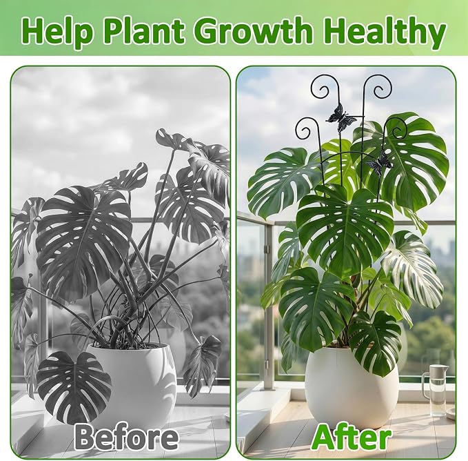 Monstera Plant Support - 4-Pack of 32.6" Tall Plant Trellis Stakes for Large Indoor Vines | Adjustable Dual Pole Frame for Monstera Deliciosa & Potted Plants