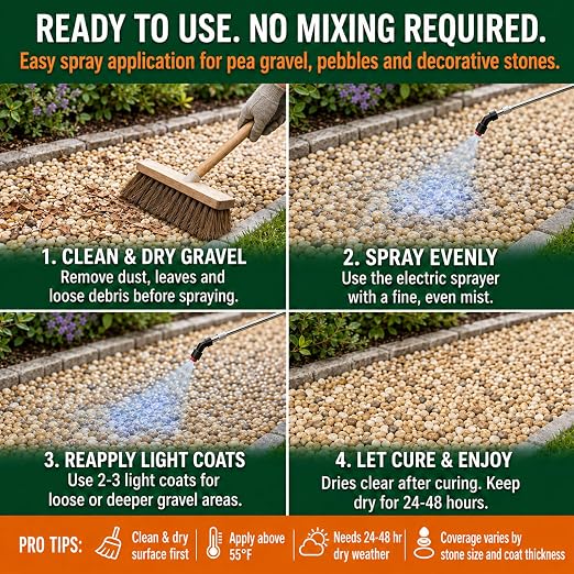 YKF Gravel Glue Kit with Electric Sprayer, 1 Gallon Rock Glue & Gravel Binder for Pea Gravel, Crushed Stone, Decorative Pebbles, Landscape Garden Borders, Patio Edges, Blue Tint Tracker