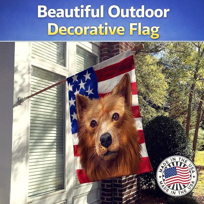 Caroline's Treasures CK6525CHF Finnish Spitz Dog American Flag House Flag Large Porch Sleeve Pole Decorative Outside Yard Banner Artwork Wall Hanging, Polyester, House Size, Multicolor