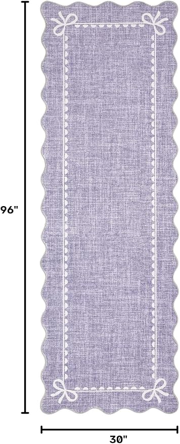 GarveeHome Scalloped Hallway Runner Rug 2.5x8 Non Slip Bedroom Rugs,Purple | Washable Bow Rug for Girls Dorm Nursery Living Room Entyrway Kitchen, Soft Low Pile Ultra-Thin Stain Resistant Indoor Carpet