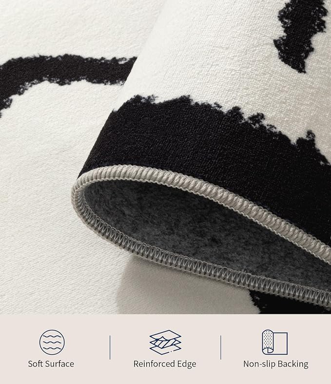 Living Room Rug 8x10- Black and Cream Rug for Bedroom Dining Room, Abstract Modern Washable Non-Slip Ultra-Thin Area Rug Symbol,8x10ft