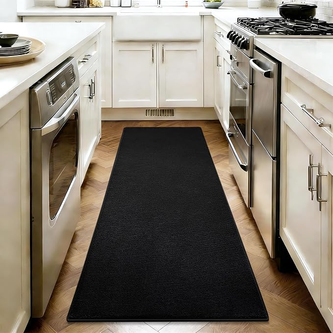 Vasofe Black Runner Rug, 2x10 Feet Washable Soft Hallway Bedroom Runner Rug | Indoor Thickened Memory Foam Long Bedside Rugs for Dorm Kids Boys Room, Washable Medium Pile Soft Carpets for Entrance Hall