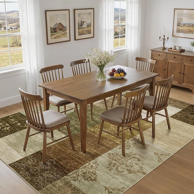 UERMEI 6x9 Area Rug for Living Room - Washable Neutral Modern Abstract Carpet, Non-Slip Soft Large Indoor Floor Rugs for Bedroom Home Office & Under Dining Table Decor, Brown/Green