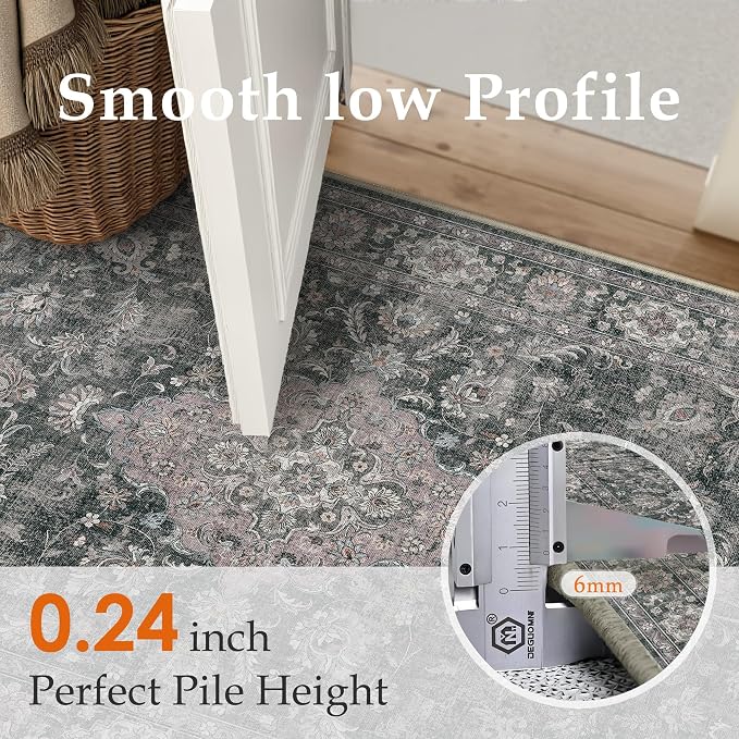 HUGEAR 2x3 Entryway Area Rug Retro Black Small Rug Machine Washable Door Mat Vintage Floral Low Pile Carpet Distressed Throw Rug Entrance Kitchen Bathroom Bedroom Office Non Slip Soft Lightweight