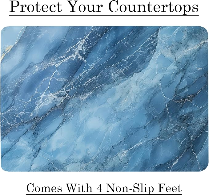 Blue Marble Kitchen Glass Cutting Board Ocean Decorative Gift Marbled Granite Stone Rock Gift For Her Mom Wife (Blue Marble)