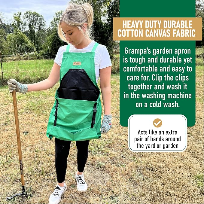Grampa's Garden Apron - Cross Back Gardening Apron With Pockets For Women & Men | Harvest Apron with Large Kangaroo Pouch