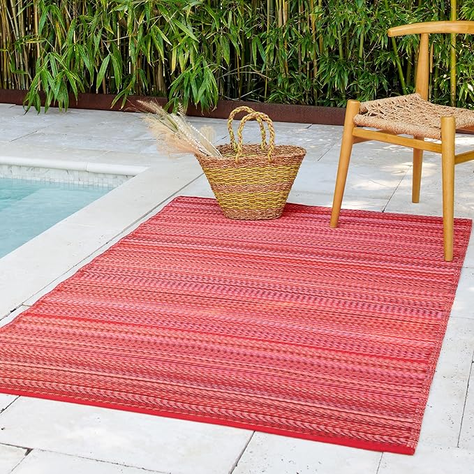 Fab Habitat Outdoor Rug - Waterproof, Fade Resistant, Crease-Free - Premium Recycled Plastic - Striped - Patio, Porch, Deck, Balcony - Cancun - Sunset - 5 x 8 ft