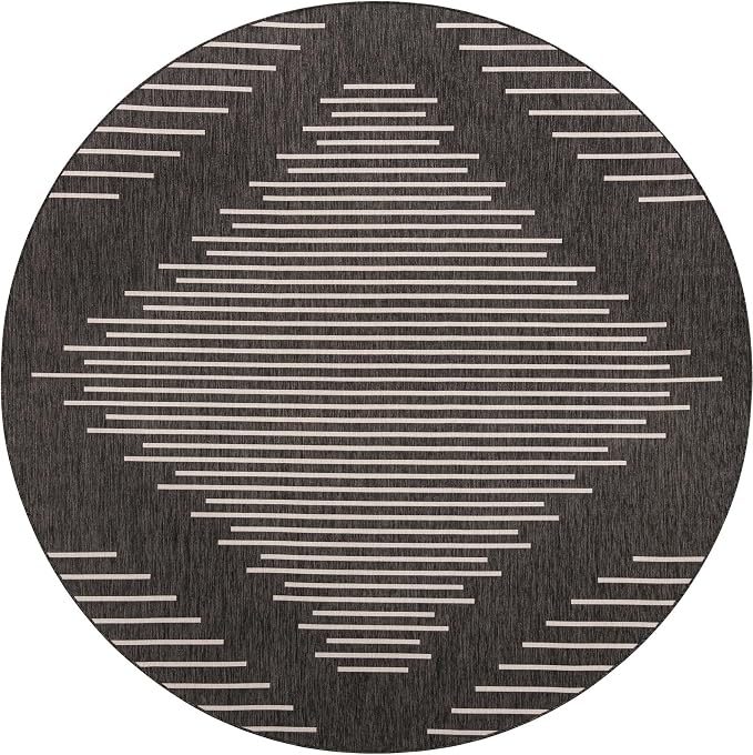 Unique Loom Outdoor Modern Collection Area Rug - Tambor (10' 8" Round, Charcoal Gray/ Ivory)