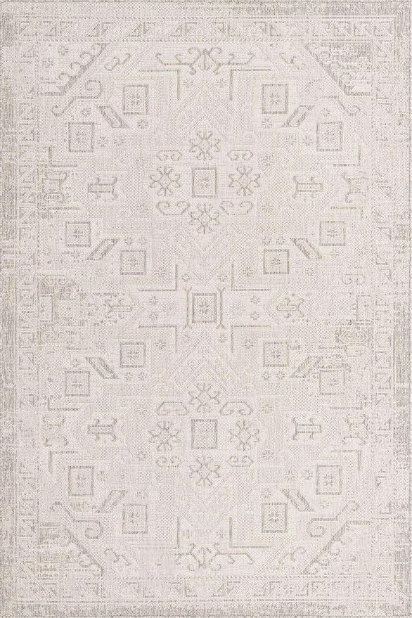 Unique Loom Outdoor Aztec Collection Area Rug - Coba (6' 1" x 9' Rectangle, Light Gray/ Ivory)