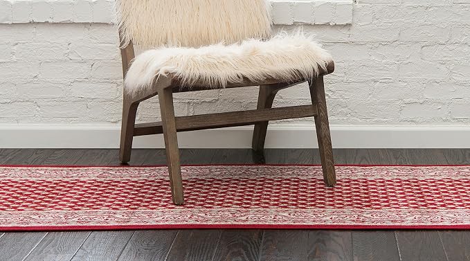 Unique Loom Williamsburg Collection Traditional Border with Dotted Center Area Rug, Runner 2' 9" x 9' 10", Red/Beige