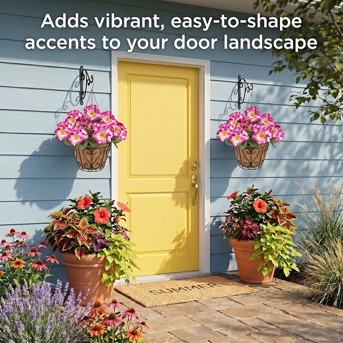 2 Pack Artificial Geraniums Flowers with Hanging Baskets,UV Resistant Silk Faux Geranium Flowers with Hanging Planters for Outdoor Patio Balcony Porch Garden Home Decor (Gradient Rose Red)