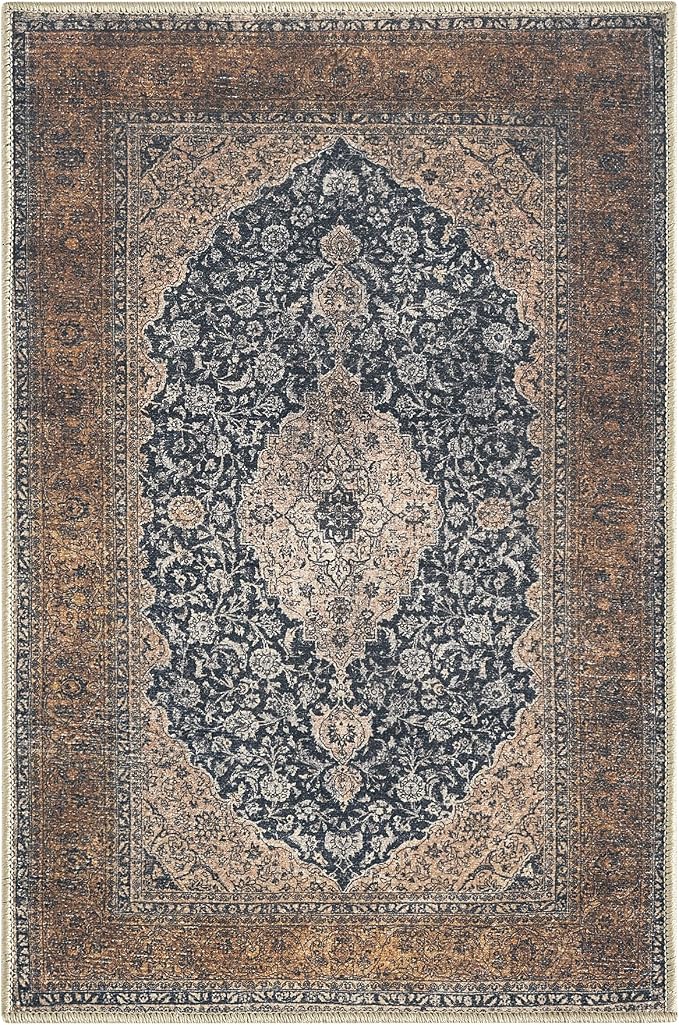 Keen Home Design Vintage Washable Entryway Rug, Non-Slip Low Pile, 2x3 | Machine Washable Cotton Chenille, 0.25In Low Pile, Rubber Non-Slip Back; Kitchen, Entryway, Bathroom, Bedside