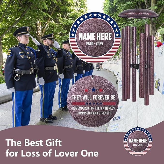 ASTARIN Personalized Wind Chimes for Memorial US Veteran, Deep Tone Wind Chimes for Loss of Loved One Brothers Sisters, Thank You Veteran Solider,Produced in Texas
