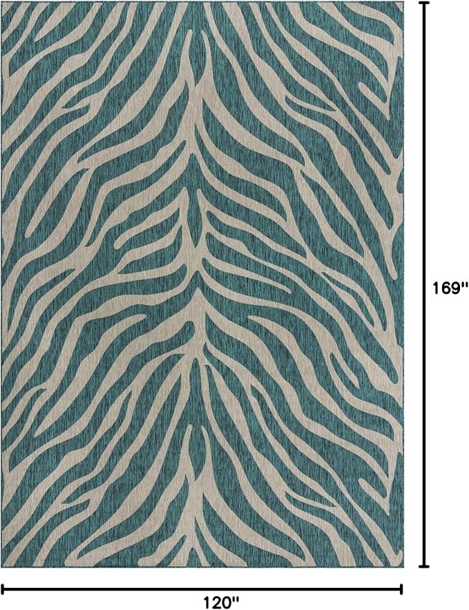 Unique Loom Outdoor Safari Collection Area Rug - Tsavo (10' x 14' 1" Rectangle, Teal/ Ivory)