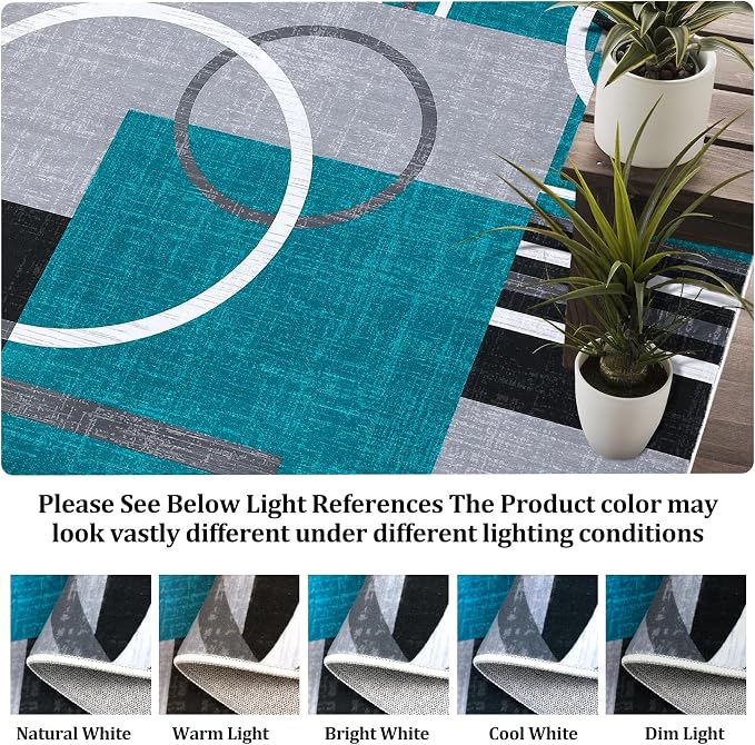 RUGSREAL Washable Rug 4x6 Abstract Circles Area Rugs Non Slip Floor Carpet | Contemporary Soft Rug Low Pile Accent Rugs for Indoor Living Dining Room