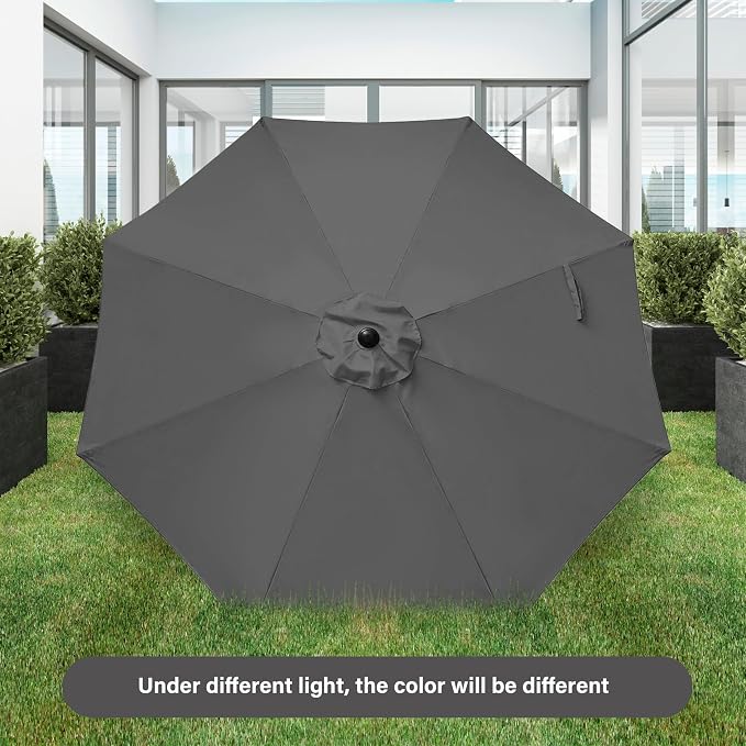 Simple Deluxe 9FT Outdoor Patio Umbrella Table Market Umbrella with Push Button Tilt and Crank, 8 Sturdy Ribs, UV Protection Waterproof for Garden, Lawn, Deck, Backyard, Pool, Grey